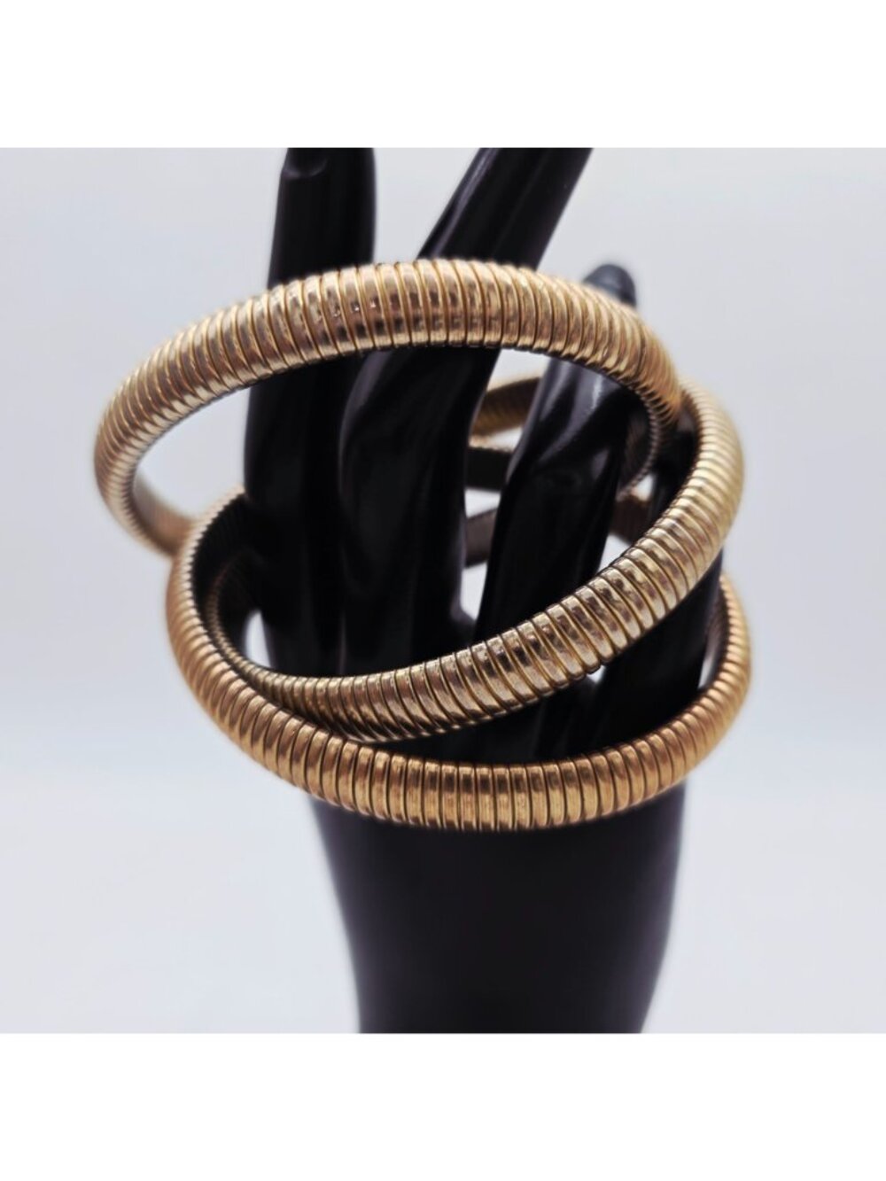 Gold-Tone 3 Coil Wrap Bracelet Retro Style Adjustable Vintage Look - Picture 3 of 6